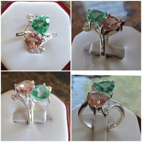 Genuine Green Tourmaline/Peach Morganite Ring 7.5 - Picture 2 of 7